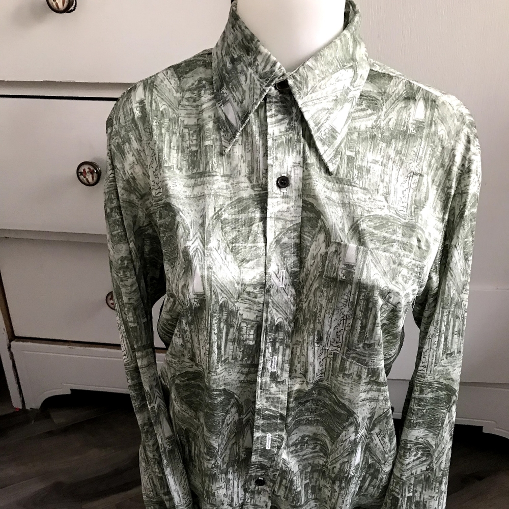 Vtg Carriage Club Shirt Green Architectural Men S